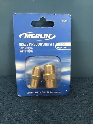 NEW MERLIN 63579 Brass Pipe Coupling Set (2 Pcs) 1/4