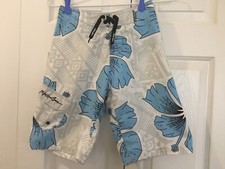 Maui and Sons Hawaiian Boy's Youth Board Shorts Swim Trunks Blue White Size 8