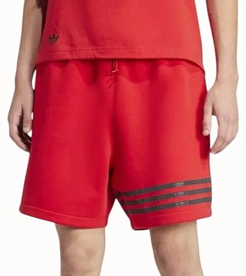 Adidas Men Neuclassic Red Striped Shorts Drawstring Waist Side Pockets NEW Large