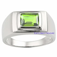 Natural Peridot  Gemstone with 925 Sterling Silver Ring for men's #7847