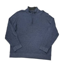 Van Heusen 1/4 Zip Sweater Mens XL Pullover Cotton Blend Blue Mock Neck