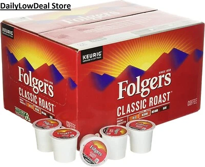 Folgers Classic Roast Coffee Medium Roast 12 OR 100 K-Cups, FRESH!!
