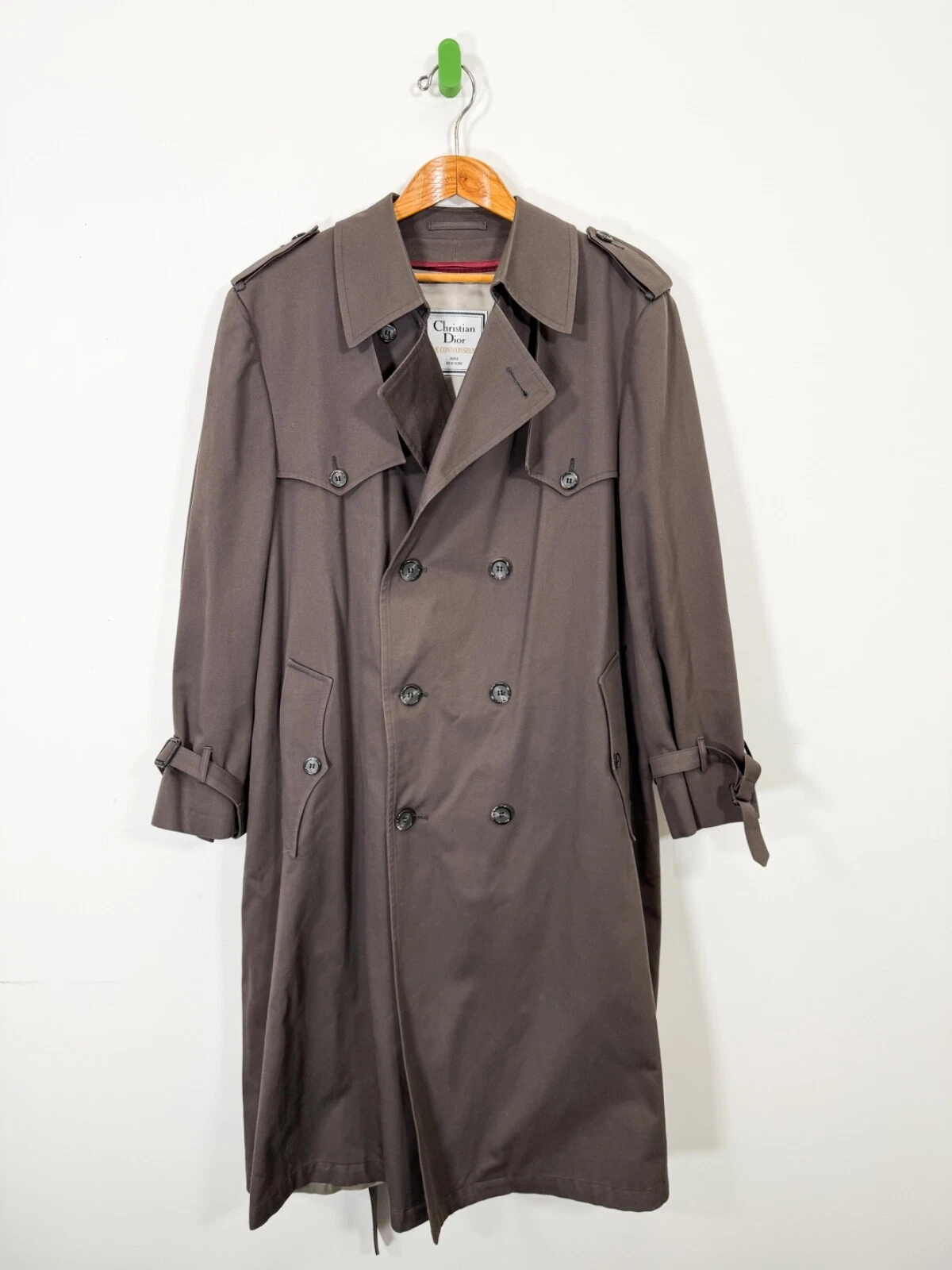 Manteau trench vintage Christian Dior marron double boutonnage laine doublure ceinture taille 44 R