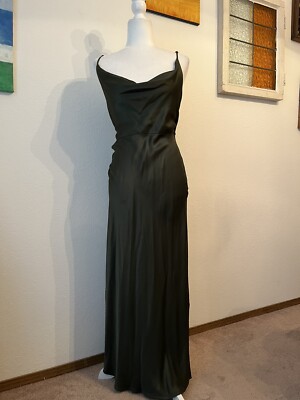 By Anthropologie Green Halter Formal Dress Wm Md Adj Spaghetti Straps Side  Slits | eBay