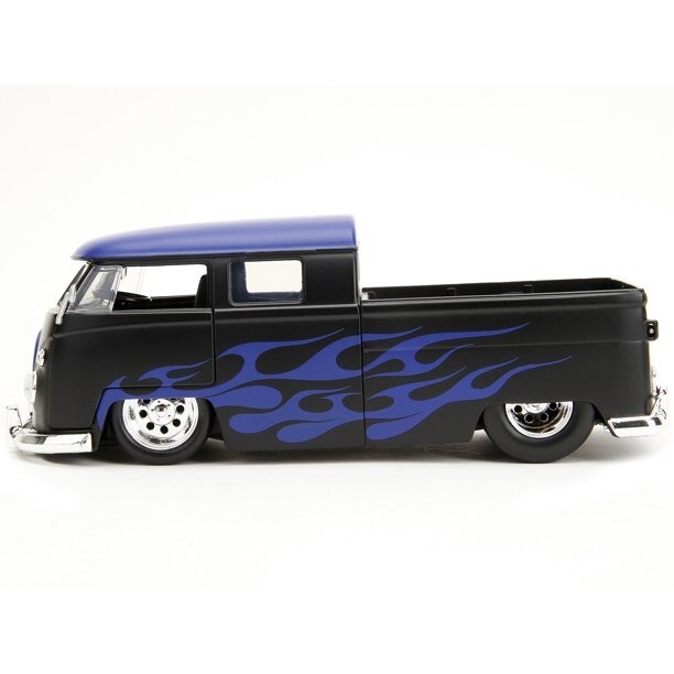34231 BY JADA 1963 VOLKSWAGEN BUS PICKUP MATT BLACK W/FLAMES 1/24