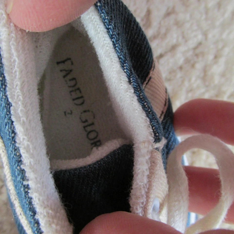 Faded Glory Tennis Shoe Sneakers Infant Boys Size 2 Blue Tan White Shoelace Ties - Image 3 of 4