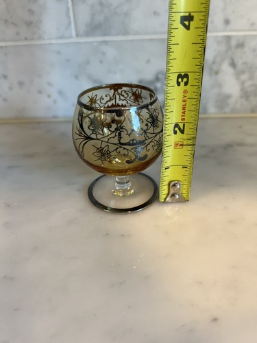 Vintage Colored Glass Painted Silver Trimmed Brandy Glasses set of 11 - Picture 10 of 10