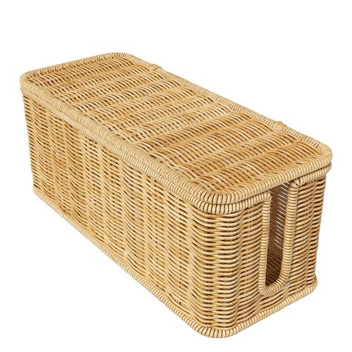 Desktop Cable Management Box with Cover Rattan Style Power Cord Organizer Case - Picture 12 of 12