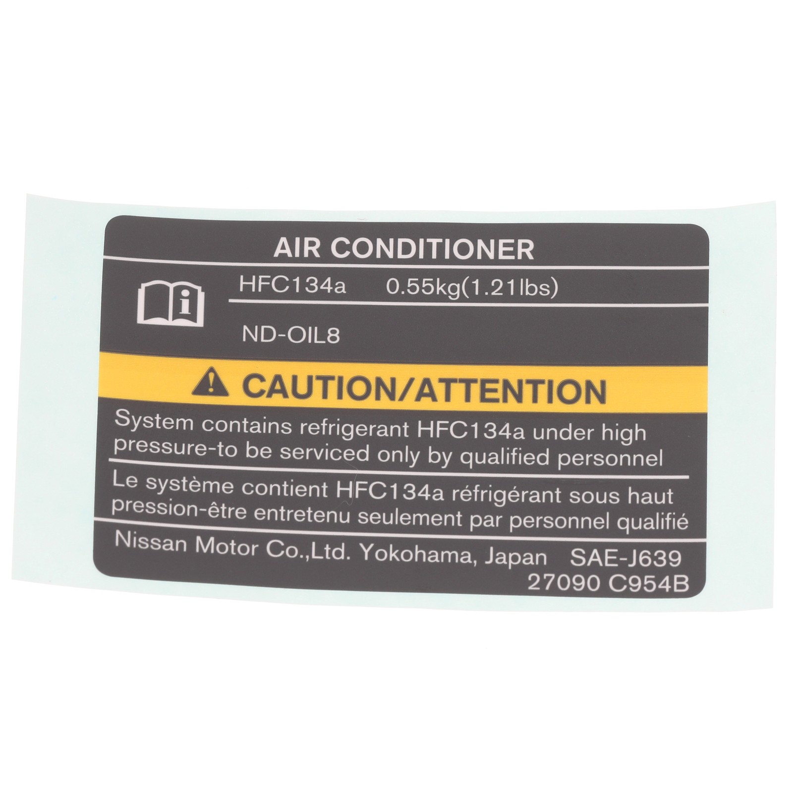 Etiqueta de advertencia del sistema A/C para Nissan Maxima Murano 2015-2020 (N/P 27090-C954B)