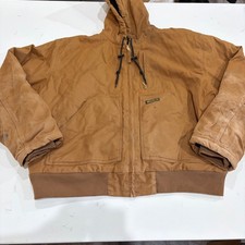 Walls Workwear Mens 2XL Brown Duck Canvas Quilted Hooded Bomber Jacket RN20697