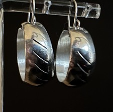 925 Sterling Traditional Mexican Creole Style Hollow Hoop Earrings 4.1g 9.5mm