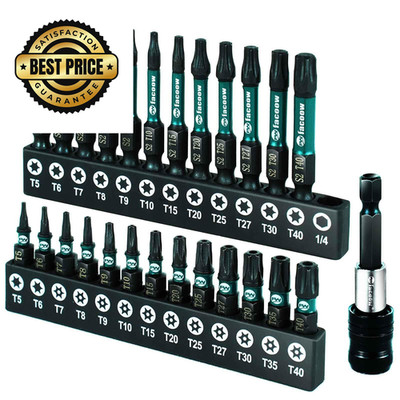 Facoow 26PCS Impact Torx Bit Set (TT5-TT40), S2 Steel T5-T40*1''-2''*26Pcs 