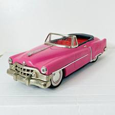 Vintage Auto De Luxe Friction Toy Car 1950 Pink Cadillac Red Interior - READ