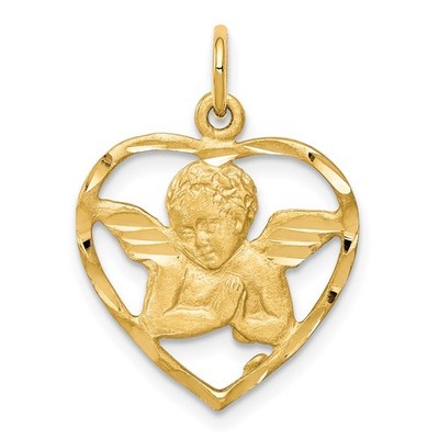 10K Gelbgold Engel Herz Charm Anhänger L 25mm, B 21mm