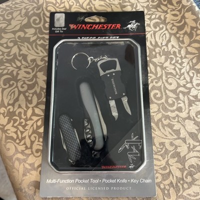 ￼ Winchester Dad 3 Piece Pocketknife Set With Gift Tin Multi Tool Key Chain