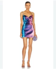 AREA Shimmer Violet Crystal Mini Dress L RRP $1300 Made In NYC Zimmerman Look