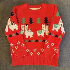 Kids Christmas Sweater Llamas Red Green and White size 9/10 Unisex