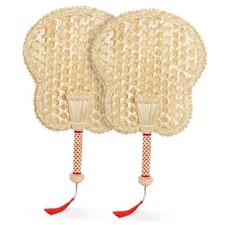 2 Packs Hand Woven Fan, Handheld Wheat Straw Fans, Rustic Chinese Manual Fan