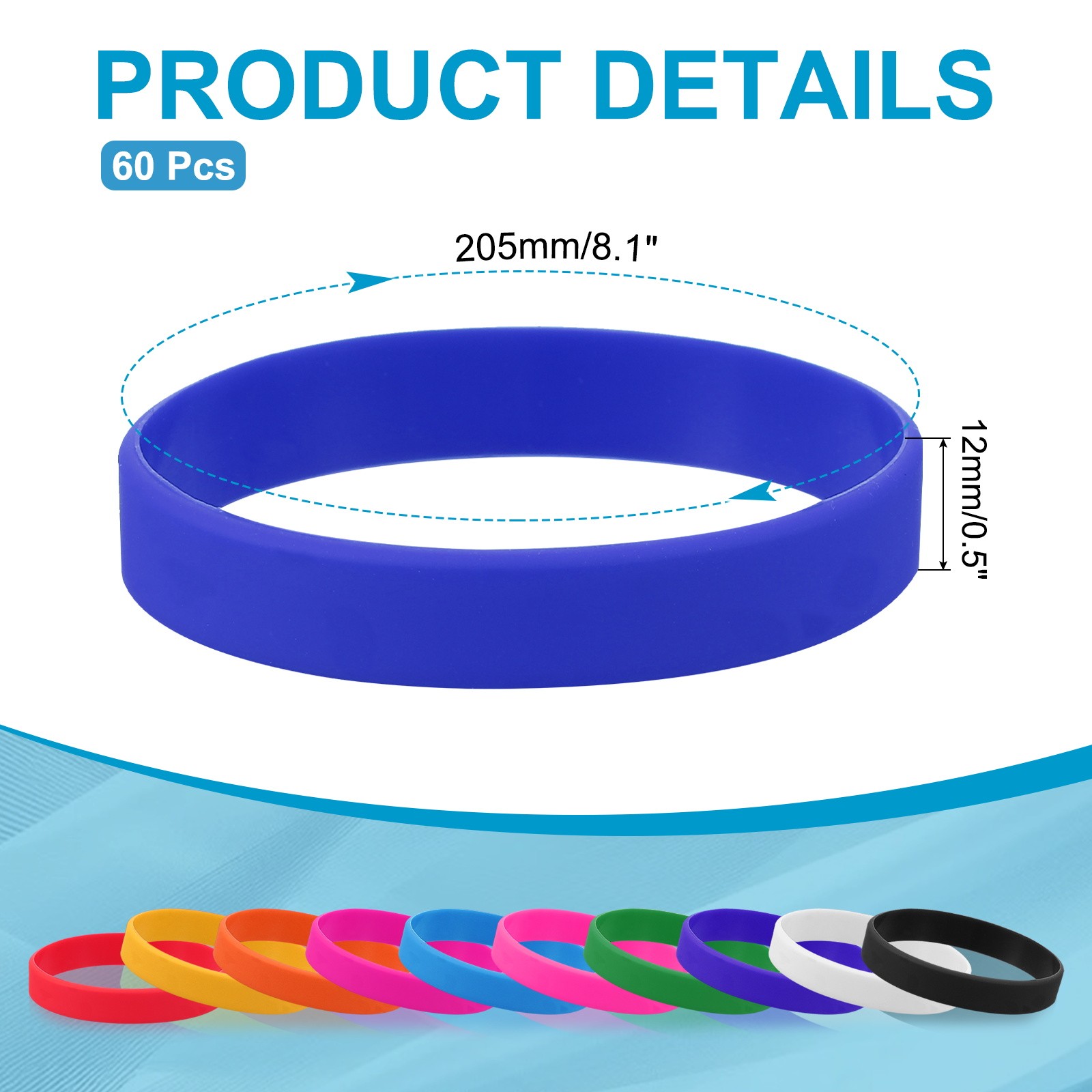 60 Pcs Unisex Rubber Bracelets Silicone Sports Wristbands Dark Blue