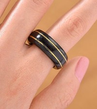Black Jade Ring in 18K Vermeil Yellow Gold St...