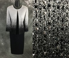BEAUTIFUL st john knit black silver shimmer embellished evening skirt suit 8
