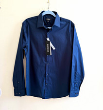 Express Slim Fit Blue Solid Dress Shirt S 14/14 ‘1/2 Cotton Stretch Long Sleeve