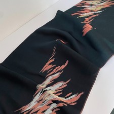 Black Sudden Flare B 13x56 1920s Antique Japanese Kimono Silk Fabric RU44