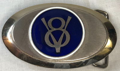 Vintage Belt Buckle Ford V8 Silver/ Blue & White V8 Logo