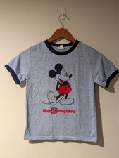 Vintage Walt Disney World Mickey Mouse Ringer Shirt Youth Small Blue Marled