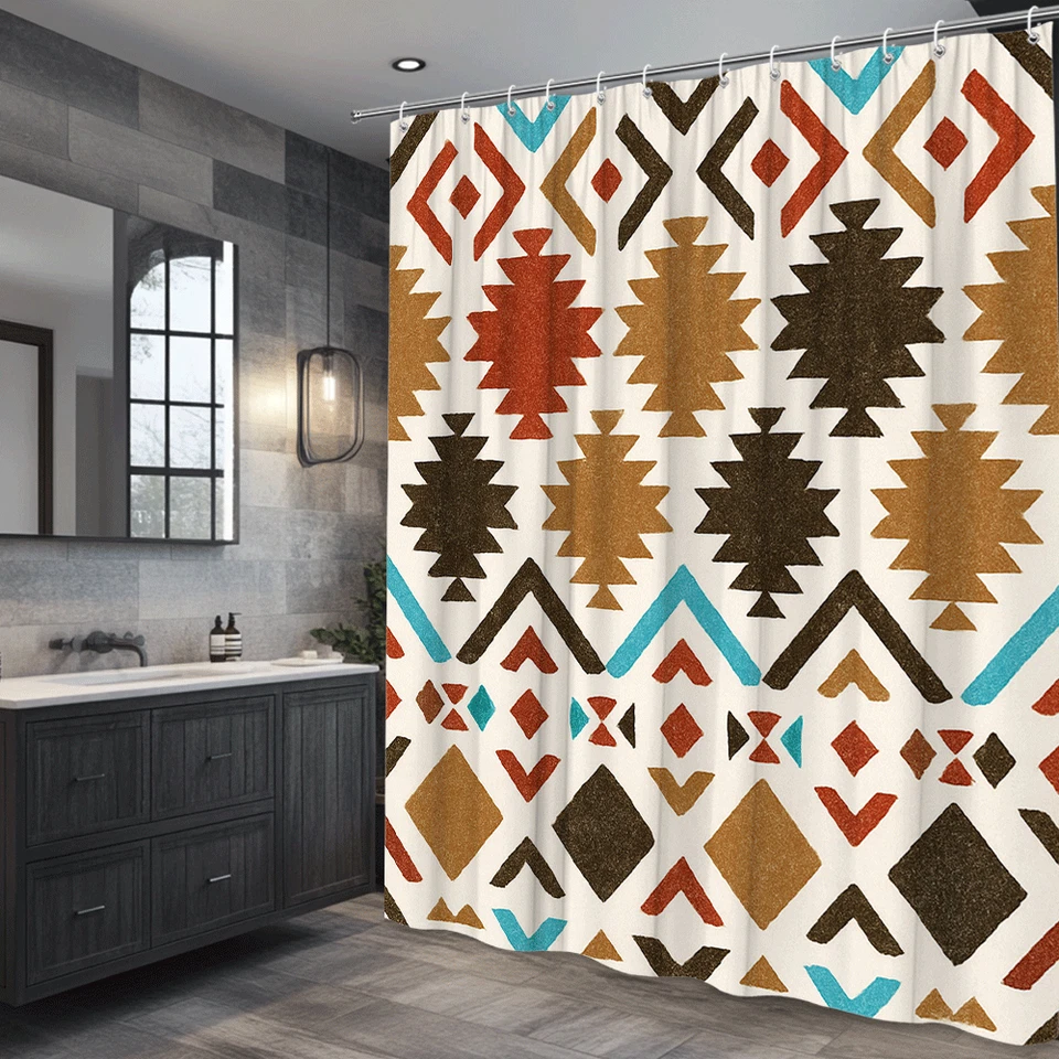 Cortina de Ducha Boho Tribal, Patrones Coloridos para Decoración de Baño Foto 4 de 4
