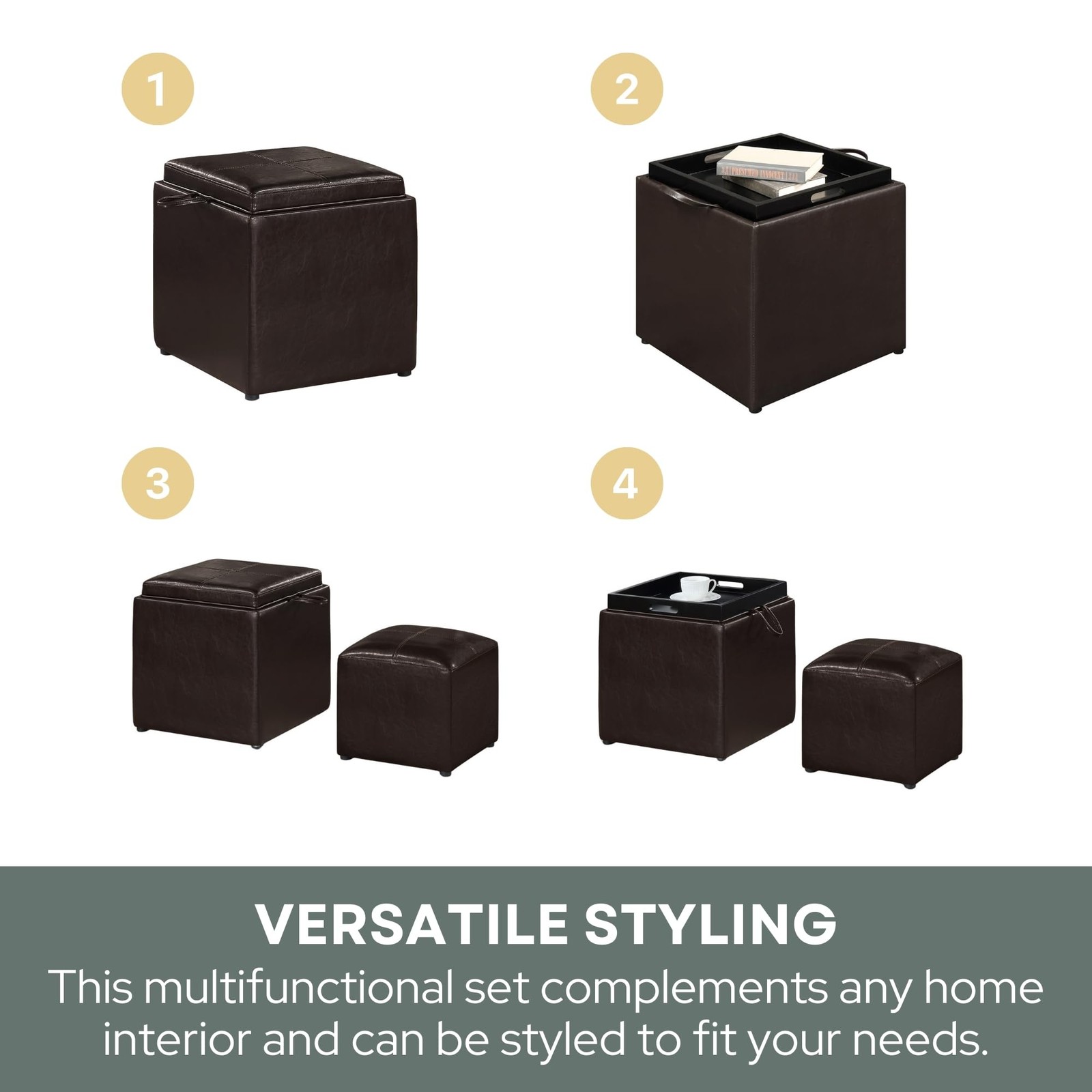 Convenience Concepts Park Avenue Single Cube Ottoman in Espresso Faux Leather
