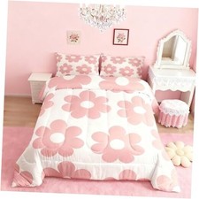 Girly Pink Size Down Comforter Set, 70s Groovy Daisy Flowers Twin Multi 03