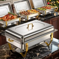 Rectangular Gold Chafing Dishes for Buffet with Upgraded Multi-Size Food Pans...