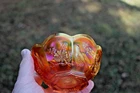 ANTIQUE NORTHWOOD SINGING BIRDS CARNIVAL GLASS BERRY BOWL - MARIGOLD