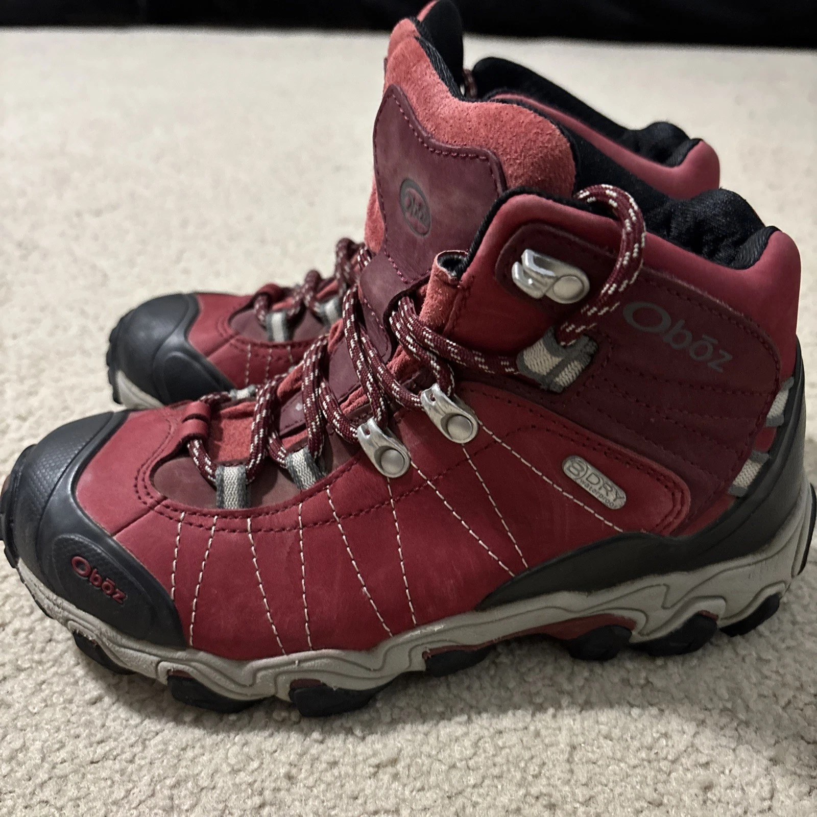 Oboz Women’s Size 6.5 Bridger Hiking Boots Shoes Waterproof B-Dry Red Leather