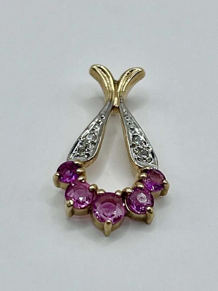 Pingente de ouro amarelo e branco 9 quilates turmalina rosa e diamante - Imagem 2 de 4