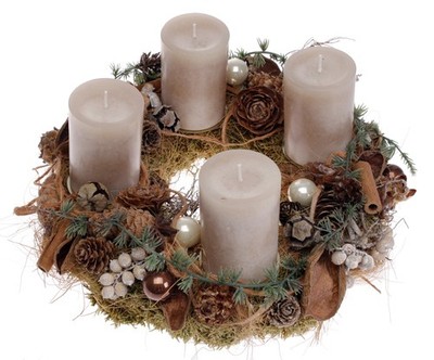 Adventskranz Moos mit 4 Trendkerzen erdnuss CreaFlor Home
