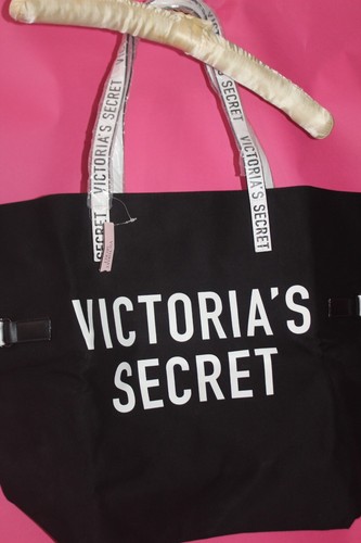 Victoria's Secret Ltd Edition Black Canvas Tote Bag White Lettering Weekender - Picture 3 of 8