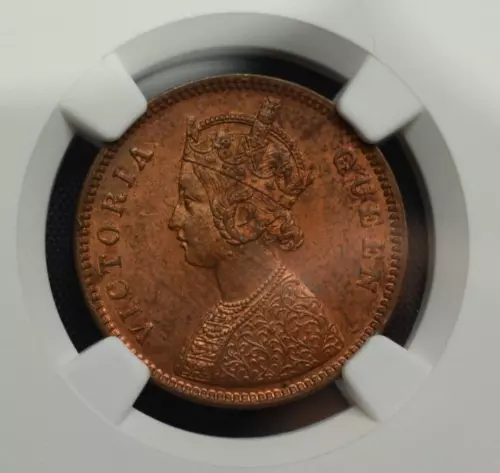 British India 1/4 Anna 1862(B) Incuse V NGC MS63 RB