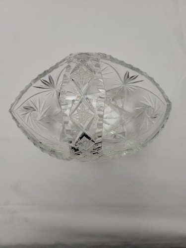 Cesta de cristal corte vidrio mango vintage transparente patrón hobstar bohemio 4"  - Imagen 2 de 5