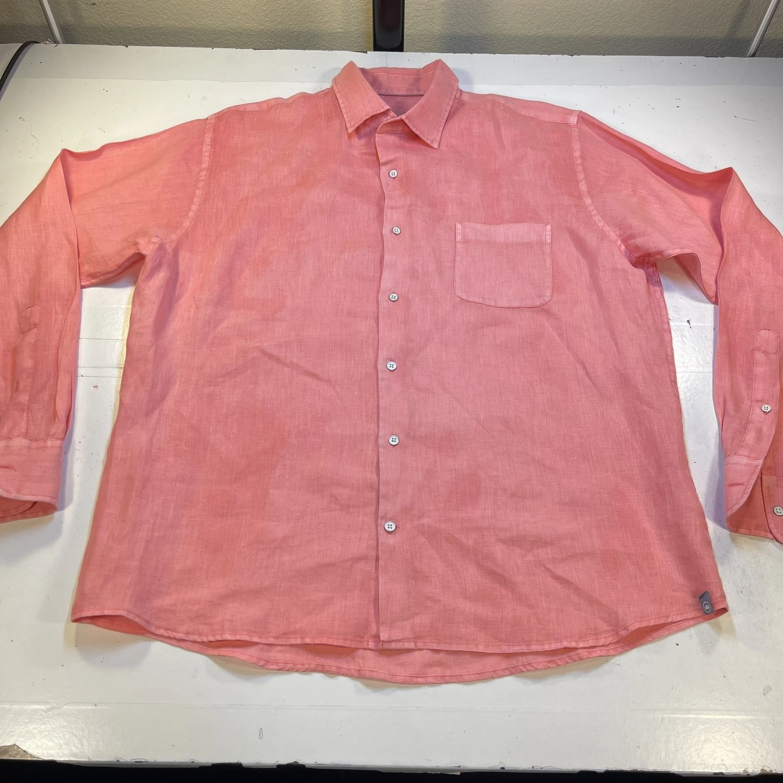 PETER MILLAR DESIGNER LUXURY BUTTON UP SHIRT Mens L 100% Linen