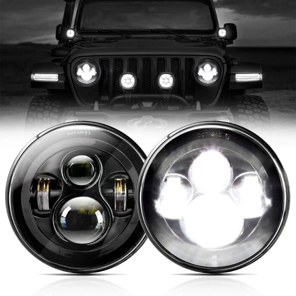For Jeep Wrangler JK JKU 07-17 Combo 7" LED Headlights Fog Turn Tail Lights Kits - Image 4 of 4