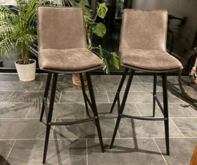 New and unused pair of Cox and Cox high bar stools in carbon grey faux  leather UK