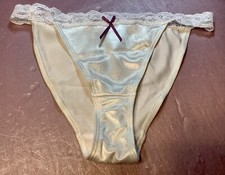 Women Panties,bikinis ILUSION Size L. White FloralSatin Soft W/Fishnet Waistband