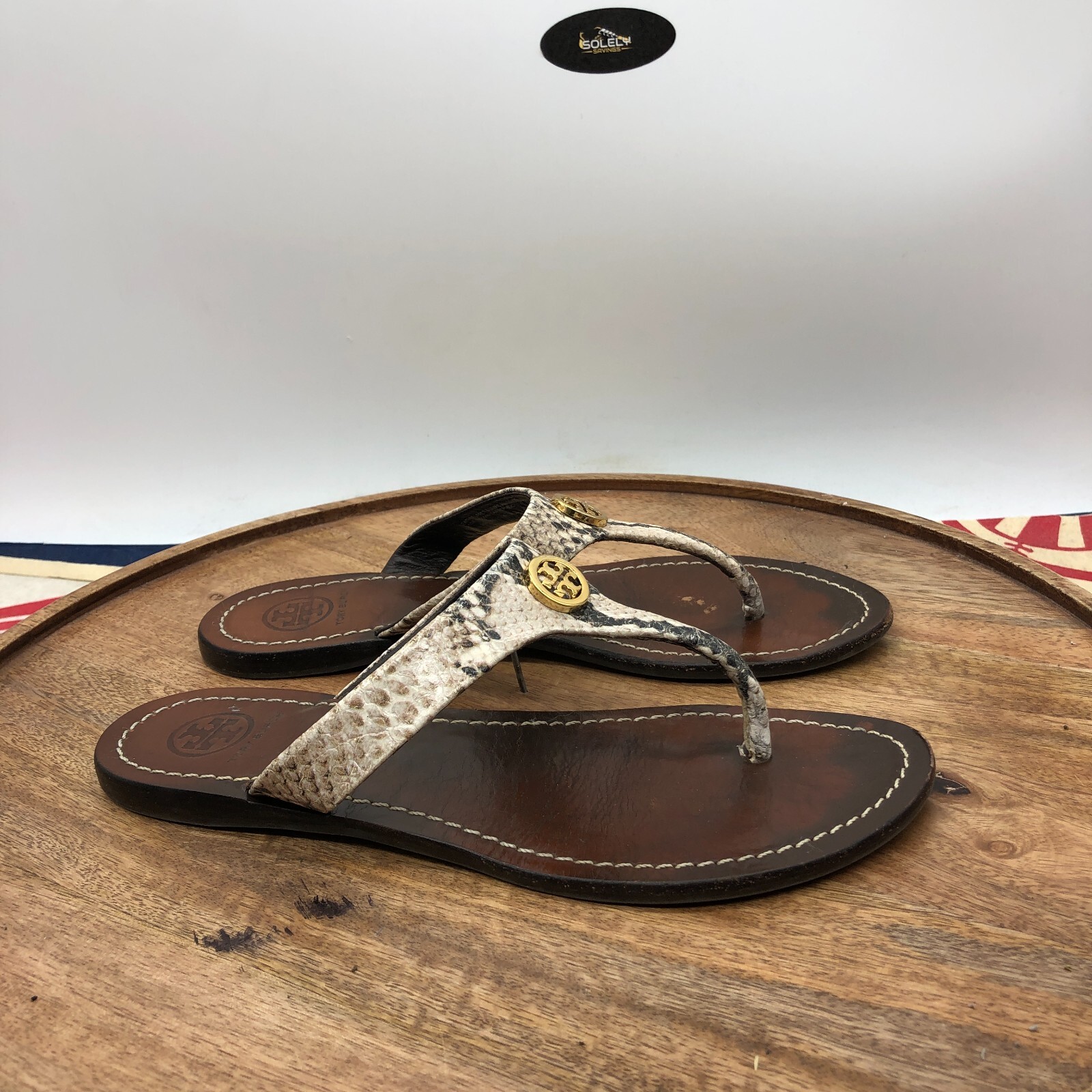 Tory Burch Womens Cameron Python Leather Gold Fli… - image 1