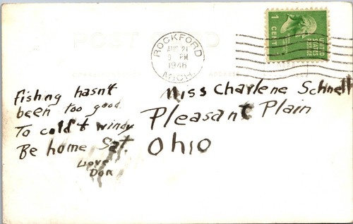 Vintage RPPC Foto Postkarte Lone Lake Harrison MI verschickt 1946 Clare County - Bild 2 von 3