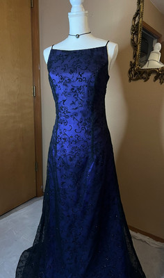 Vintage Y2K Dave & Johnny Purple Gothic Grunge Formal Maxi Glitter Dress SZ 9/10