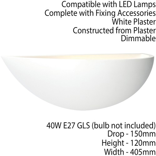 2 PACK Dimmable LED Wall Light Primed White (ready to paint) Up Lighting Bowl - Picture 3 of 3