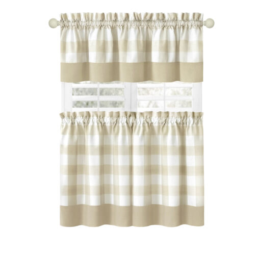 Granja moderna 3 PC a cuadros Cortina de cocina Tier & Valance Set - Colores surtidos - Imagen 19 de 26