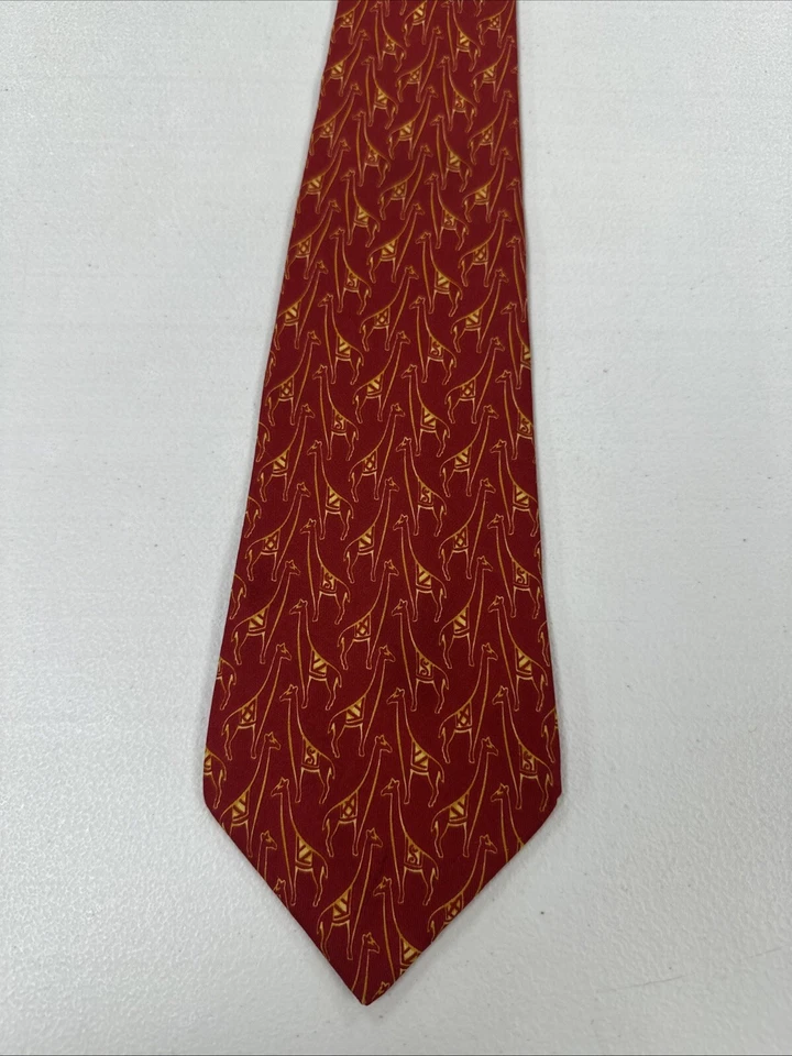 Corbata Salvatore Ferragamo Hombre Rojo Patrón Jirafas 100% Seda Hecha en Italia Foto 2 de 4